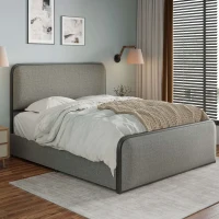 Vinsetto King Size Modern Metal Bed Frame with Curved Upholstered Headboard and Footboard, 4 Storage Drawers, Heavy Duty Metal Slats, 1000 lbs Capacity, Grey(m-4)