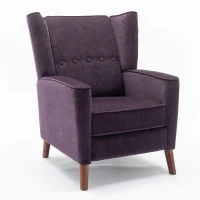 Mid Century Chenille Wingback Recliner Chair with Armrest and Solid Wood Legs, Button Tufted Pushback Recliner, 34.25" x 34.25" x 41.0", Purple(m-2)