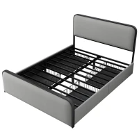Vinsetto Modern Queen Size Metal Bed Frame with Curved Upholstered Headboard and Footboard, 4 Storage Drawers, Heavy Duty Metal Slats, Grey(m-9)