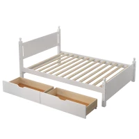 Vinsetto Full Size Solid Wood Platform Bed Frame with 2 Drawers, No Box Spring Needed, Pine Wood and MDF, 79.9" L x 56.2" W x 39" H, White(m-2)