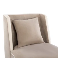 Velvet Upholstered Accent Chair with Cream Piping, Thick Padded Cushion, Solid Wood Legs, and Additional Back Pillow, Tan(m-6)