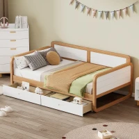 Vinsetto Twin Size Solid Wood Daybed with 2 Storage Drawers, No Box Spring Needed, Smooth Edges, Pine Wood Frame, 78.1" x 41.4" x 29.1", White+Walnut(m-1)