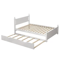 Vinsetto Full Size Solid Wood Platform Bed Frame with Trundle, No Box Spring Needed, Pine Wood and MDF, 79.9"L x 56.2"W x 39"H, White(m-2)