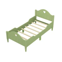 Girl's Princess Twin Toddler Bed with Side Safety Rails, Headboard and Footboard, Solid Wood Frame, 79.9" x 41.3" x 38", Olive Green(m-2)