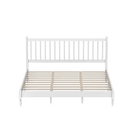 Vinsetto King Size Wood Platform Bed with Gourd Shaped Headboard, Sturdy Pinewood Support, No Box Spring Needed, 83.9" x 78.7" x 44.9", Antique White(m-6)