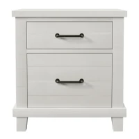 Vinsetto Rustic Farmhouse Solid Pine Wood Nightstand with Two Drawers, Whitewash Finish, Distressed Details, and Barn Door-Inspired Design, 24" x 16.9" x 25.8", White(m-2)