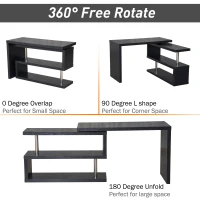 HOMCOM 360 Degree Rotating Corner Computer Desk Modern L-Shaped Home Office Workstation with 2 Storage Shelves, Bookshelf, Black(m-4)