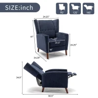 Mid Century Chenille Wingback Recliner Chair with Armrest and Solid Wood Legs, Button Tufted Pushback Recliner, 34.25" x 34.25" x 41.0", Navy Blue(m-3)