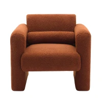 Comfy Reading Armchair with Soft Padded Cushion and Pillow for Living Room, Bedroom, Office, Modern Accent Chair, Lambskin Sherpa Fabric Upholstered, 225lbs Capacity, Burnt Orange(m-8)