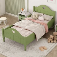Girl's Princess Twin Toddler Bed with Side Safety Rails, Headboard and Footboard, Solid Wood Frame, 79.9" x 41.3" x 38", Olive Green(m-4)