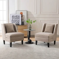 Velvet Upholstered Accent Chair with Cream Piping, Thick Padded Cushion, Solid Wood Legs, and Additional Back Pillow, Tan(m-4)