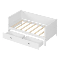 Vinsetto Twin Size Solid Wood Daybed with Two Drawers, No Box Spring Needed, Pine Wood Frame, 79"L x 41"W x 29.5"H, White(m-7)