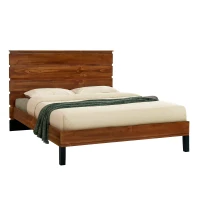 Vinsetto Mid-Century Modern Solid Wood Queen Bed Frame with Six-Piece Headboard, No Box Spring Needed, Easy Assembly, Brown(m-2)