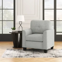 Mid Century Modern Accent Chair with Button Tufted Back and Wood Legs, Cozy Armchair with Removable Back Cushion, High-Density Sponge, 32.5" x 28.9" x 36.2", Gray(m-4)