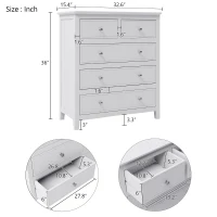 Vinsetto 5-Drawer Solid Wood Chest with Pine Wood Frame, Smooth Glide Drawers and Safety Stops, 40.75" x 35.63" x 18.7", White(m-3)