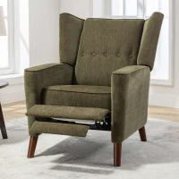 Mid Century Chenille Wingback Recliner Chair with Armrest and Solid Wood Legs, Button Tufted Pushback Recliner, 34.25" x 34.25" x 41.0", Green(m-1)