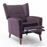 Mid Century Chenille Wingback Recliner Chair with Armrest and Solid Wood Legs, Button Tufted Pushback Recliner, 34.25" x 34.25" x 41.0", Purple(m-11)