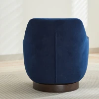 U-shaped Fully Assembled Swivel Velvet Accent Armchair with Solid Wood Base and 360° Rotation, 30.7" x 30.7" x 30.9", Navy Blue(m-4)