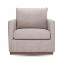 Mid Century Modern Swivel Accent Chair, 360-Degree Rotation, Rubber Wood Base, Linen Fabric, 33.9" L x 30.3" W x 35" H, Light Gray(m-10)