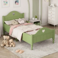 Girl's Princess Twin Toddler Bed with Side Safety Rails, Headboard and Footboard, Solid Wood Frame, 79.9" x 41.3" x 38", Olive Green(m-1)