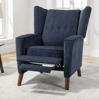 Mid Century Chenille Wingback Recliner Chair with Armrest and Solid Wood Legs, Button Tufted Pushback Recliner, 34.25" x 34.25" x 41.0", Navy Blue(m-1)