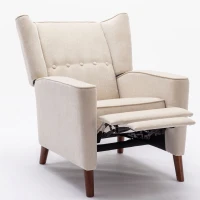 Mid Century Chenille Wingback Recliner Chair with Armrest and Solid Wood Legs, Button Tufted Pushback Recliner, 34.25" x 34.25" x 41.0", Tan(m-11)