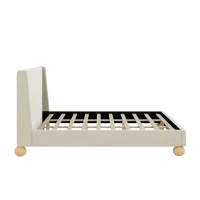 Vinsetto Modern King Size Velvet Upholstered Platform Bed with Wingback Headboard and Round Wooden Legs, No Box Spring Needed, 85”L X 82.7”W X 42.9”H, Cream(m-7)