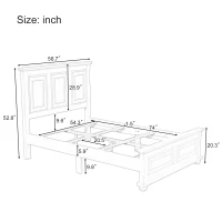 Vinsetto Traditional Town and Country Style Pinewood Vintage Full Bed with Decorative Fretwork, Solid Frame, and No Box Spring Needed, 74" x 58.7" x 52.8", Stone Gray(m-3)