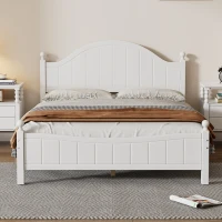 Vinsetto Traditional Queen Size Solid Wood Platform Bed, No Box Spring Needed, 500 lbs Weight Capacity, Easy Assembly, White(m-4)