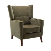 Mid Century Chenille Wingback Recliner Chair with Armrest and Solid Wood Legs, Button Tufted Pushback Recliner, 34.25" x 34.25" x 41.0", Green(m-2)
