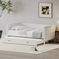 Vinsetto Twin Size Solid Wood Daybed with Trundle, Pine Wood Frame, No Box Spring Needed, Easy Assembly, 79"L x 41"W x 29.5"H, White(m-1)