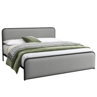 Vinsetto Modern King Size Metal Bed Frame with Curved Upholstered Headboard and Footboard, Under Bed Storage, Heavy Duty Metal Slats, Grey(m-2)