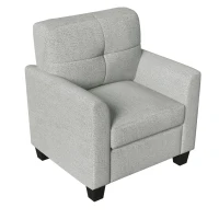Mid Century Modern Accent Chair with Button Tufted Back and Wood Legs, Cozy Armchair with Removable Back Cushion, High-Density Sponge, 32.5" x 28.9" x 36.2", Gray(m-5)