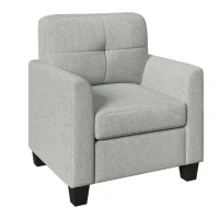 Mid Century Modern Accent Chair with Button Tufted Back and Wood Legs, Cozy Armchair with Removable Back Cushion, High-Density Sponge, 32.5" x 28.9" x 36.2", Gray(m-2)
