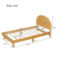 Kids Twin Size Cookie-Shaped Platform Bed with Solid Pine Wood Structure, Easy Drop-In Mattress Setup, 77.6" x 41.3" x 37.4", Walnut(m-3)