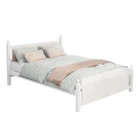 Vinsetto Queen Size Solid Wood Platform Bed Frame for Kids, Teens, Adults, No Box Spring Needed, Pine Wood and MDF, 85.2"L x 62.5"W x 39"H, White(m-2)