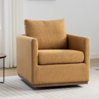 Mid Century Modern Swivel Accent Chair, 360-Degree Rotation, Rubber Wood Base, Linen Upholstery, 33.9" L x 30.3" W x 35" H, Mustard Yellow(m-1)