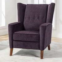 Mid Century Chenille Wingback Recliner Chair with Armrest and Solid Wood Legs, Button Tufted Pushback Recliner, 34.25" x 34.25" x 41.0", Purple(m-5)