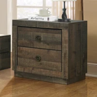 Vinsetto Farmhouse Style Rustic Brown 2-Drawer Nightstand, End Table for Bedroom and Living Room, MDF and Particleboard, 23.6" x 16.5" x 23", Rustic Brown(m-1)