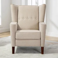 Mid Century Chenille Wingback Recliner Chair with Armrest and Solid Wood Legs, Button Tufted Pushback Recliner, 34.25" x 34.25" x 41.0", Tan(m-4)