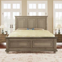 Vinsetto Traditional Town and Country Style Pinewood Vintage Full Bed with Decorative Fretwork, Solid Frame, and No Box Spring Needed, 74" x 58.7" x 52.8", Stone Gray(m-4)