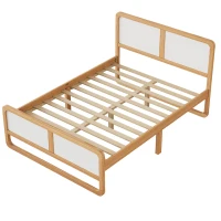 Vinsetto Modern Full Size Solid Wood Platform Bed for Kids, Teens, Adults, No Box Spring Needed, Pine Wood Frame, 78.1" x 56.4" x 40.1", White+Walnut(m-8)