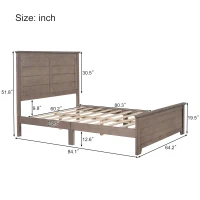 Vinsetto Farmhouse Wooden Platform Queen Size Bed with Panel Design Headboard and Footboard, Sturdy Structure, Easy Assembly, No Box Spring Needed, 84.1" x 64.2" x 51.8", Ash Brown(m-3)