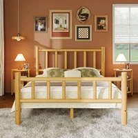 Vinsetto Farmhouse Queen Size Log Bed Frame, Rustic Solid Pine Cylinder Construction, Fits Mattresses and Box Springs, Natural Finish, 85.8" x 65.9" x 48.0", Natural(m-1)