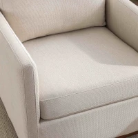 Mid Century Modern Swivel Accent Chair, 360-Degree Rotation, Rubber Wood Base, Linen Upholstery, 33.9" L x 30.3" W x 35" H, Beige(m-7)