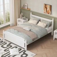 Vinsetto Queen Size Solid Wood Platform Bed Frame for Kids, Teens, Adults, No Box Spring Needed, Pine Wood and MDF, 85.2"L x 62.5"W x 39"H, White(m-4)