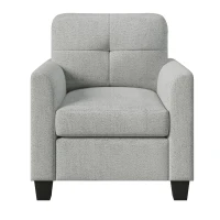Mid Century Modern Accent Chair with Button Tufted Back and Wood Legs, Cozy Armchair with Removable Back Cushion, High-Density Sponge, 32.5" x 28.9" x 36.2", Gray(m-6)