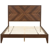 Vinsetto Mid-Century Modern Queen Size Platform Bed with Solid Pine Wood Frame, Wood Slat Support, No Box Spring Needed, 500 lbs Weight Capacity, Easy Assembly, Walnut(m-11)