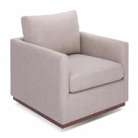 Mid Century Modern Swivel Accent Chair, 360-Degree Rotation, Rubber Wood Base, Linen Fabric, 33.9" L x 30.3" W x 35" H, Light Gray(m-9)