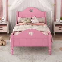 Girl's Princess Twin Toddler Bed with Side Safety Rails, Headboard and Footboard, Solid Wood Frame, 79.9" x 41.3" x 38", Light Pink(m-5)
